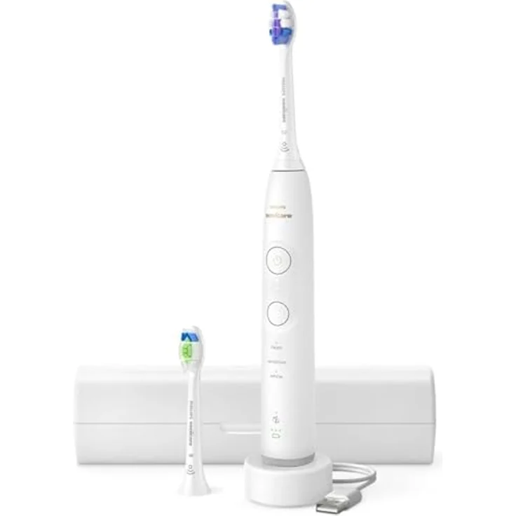Philips Sonicare Elektrische Zahnbürste Series 6500 HX7410/02, mit Andruckkontrolle, 3 Intensitätsstufen, inkl. Ladegerät, Reiseetui, weiß – Bild 1
