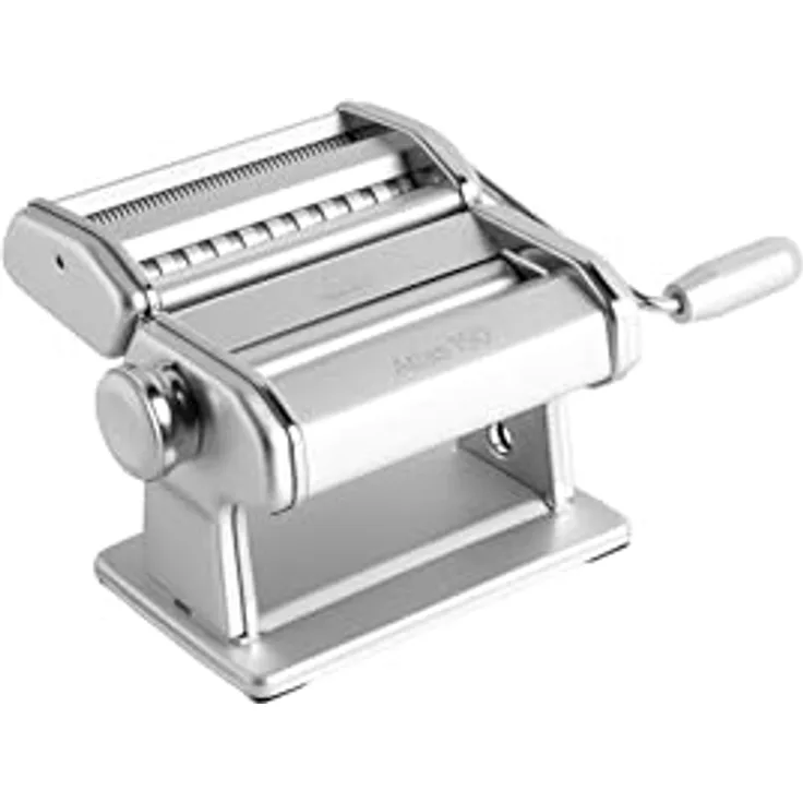 Marcato Nudelmaschine Atlas Ice, Manuelle Entlaubmaschine aus verchromtem Stahl und eloxiertem Aluminium, elegantes Design, 20 x 20 x 15 cm, einfach zu bedienen