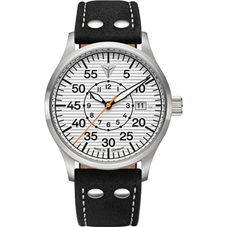 Junkers Baumuster Automatik Wellblechlook Silber 9.52.01.03 schwarzes Lederarmband - Qualitätsuhr Made in Germany