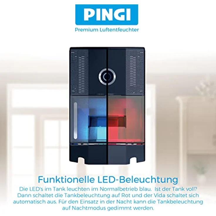 Pingi Vida2 Luftentfeuchter, inkl. Wandhalterung, bis 30 m², 18 W, 1 L Volumen, Tankbeleuchtung, Nachtmodus, Schwarz (CXTV-N1000EU) – Bild 5