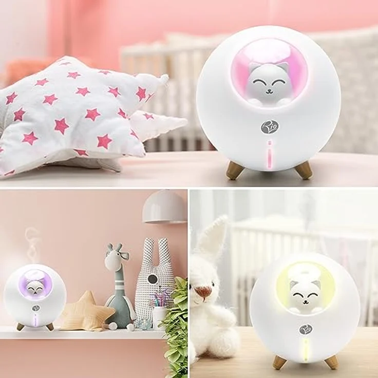 Rio MIA Diffusor für ätherische Öle, Luftbefeuchter und Nachtlicht für Kinder, Katzen-Design, 220 ml Wassertank, USB-betrieben, 7 Farbwechsel-Nachtlicht – Bild 2