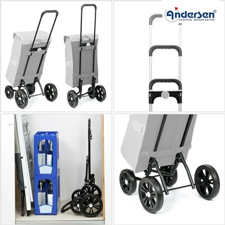 ANDERSEN Quattro Shopper Charu, Einkaufstrolley schwarz, 49 L, höhenverstellbar, abnehmbares Fahrgestell, leise Flüsterräder, multifunktional – Bild 4