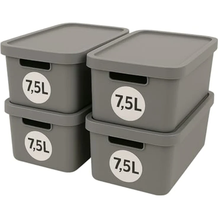 Plastard Aufbewahrungsboxen mit Deckel 7,5 L, 4er-Set, grau, BPA-frei, stapelbar, robuste Kunststoffbox für Küche, Bad, Büro und Kinderzimmer – Bild 1
