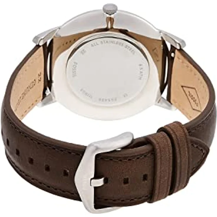 Fossil Herrenuhr Edelstahl, Quarz mit Leuchtzeigern, Gehäusedurchmesser 44 mm, braunes Lederarmband, wasserdicht bis 5 Bar – Bild 9