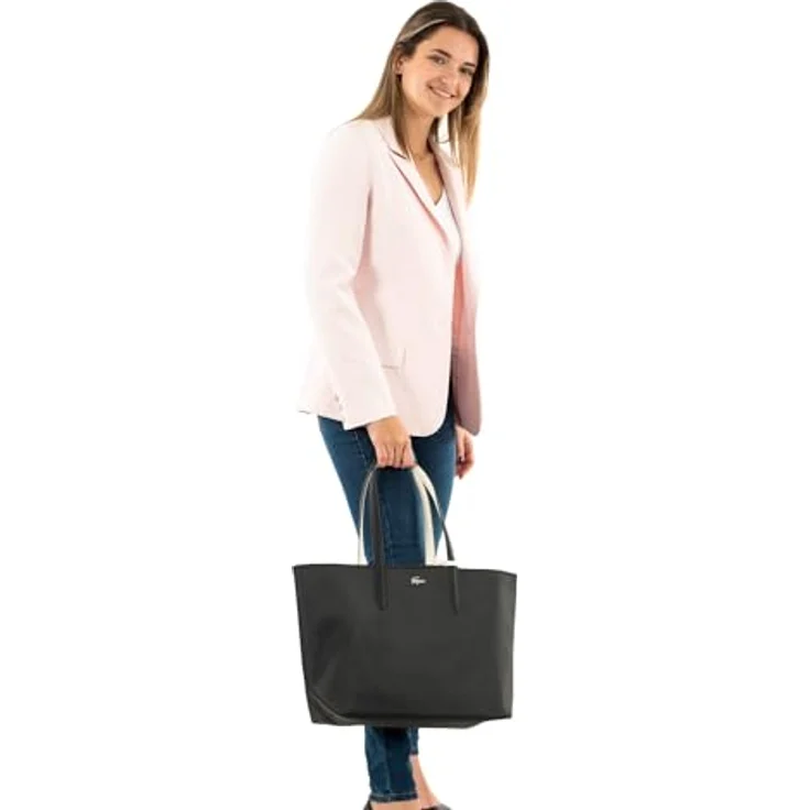 Lacoste Shopper Anna - Canvas Tote Bag mit abnehmbarer Tasche, zweifarbig, glänzendes Nickel Krokodillogo, PVC Außenmaterial – Bild 3