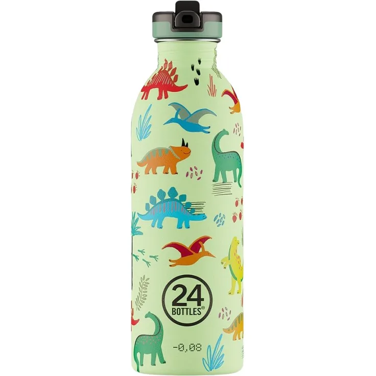 24 Bottles Edelstahl Trinkflasche Urban Jurassic Friends, 0,5 l mit Einhandöffnung, spülmaschinengeeignet, grün