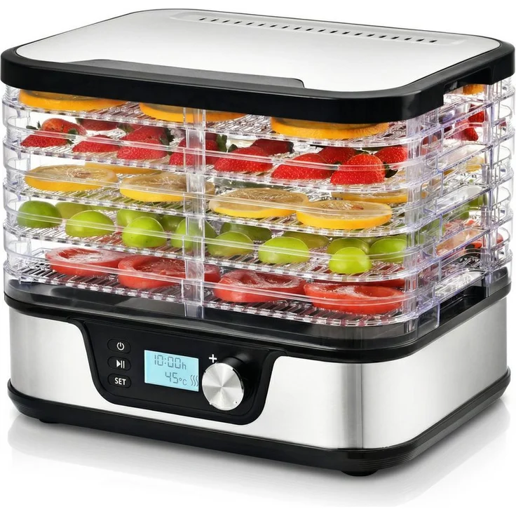 Arendo Dörrautomat AD-1600, Edelstahl Dörrgerät mit Temperaturregler, 5 Etagen, 35-75°C, 380 W, Timer 24h, BPA-frei für Fleisch/Obst/Gemüse