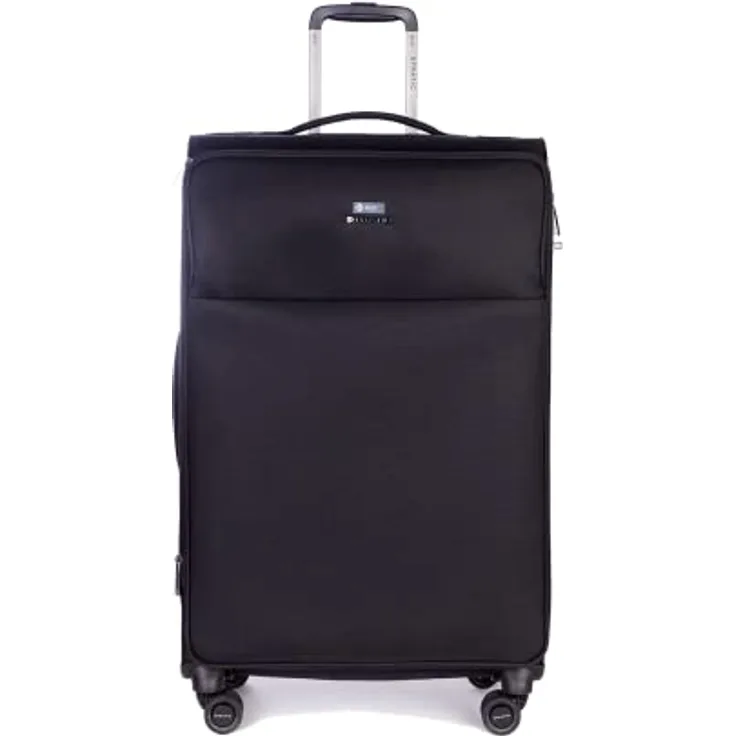 Stratic Light + Koffer Weichschale Reisekoffer Trolley Rollkoffer groß, TSA Kofferschloss, 4 Rollen, Erweiterbar, Größe L, Schwarz