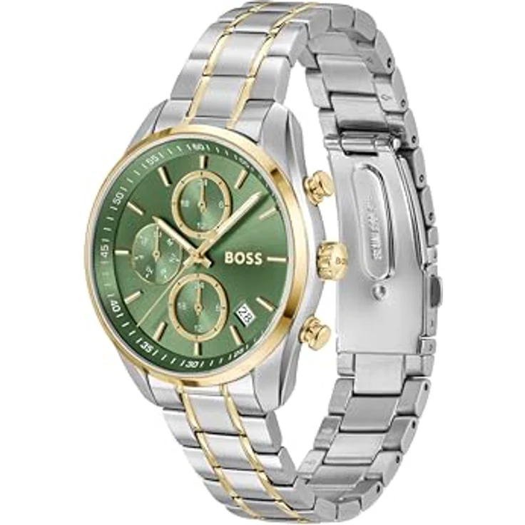 BOSS Multi Zifferblatt Quarz Uhr für Damen Kollektion Grand Tour Ladies mit Edelstahlarmband in Grüner Sonnenschliff-Optik – Bild 2