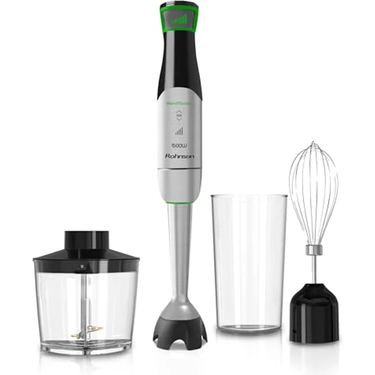Rohnson BlendMaster R-5750, Stabmixer-Set mit Vario-Blade Technologie, 1500 Watt, Schwarz, inkl. Messbecher und Schneebesenaufsatz – Bild 1