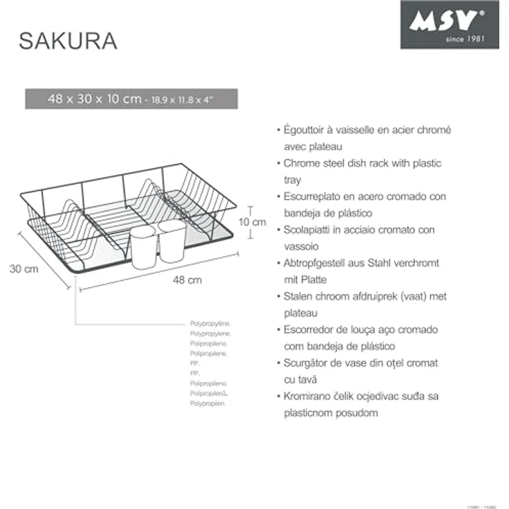 MSV Abtropfgestell SAKURA Geschirrabtropfgestell, Abtropfgitter, Geschirr Abtropfkorb, Abtropfständer, Abtropfschale, Geschirrabtropfständer, Geschirrabtropfkorb, weiß – Bild 4