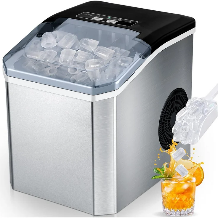 CkeyiN YH22M Eiswürfelmaschine, 1,3 l Wassertank, 12 kg/24 Stunden, grau, mit Selbstreinigung und Stummschalten