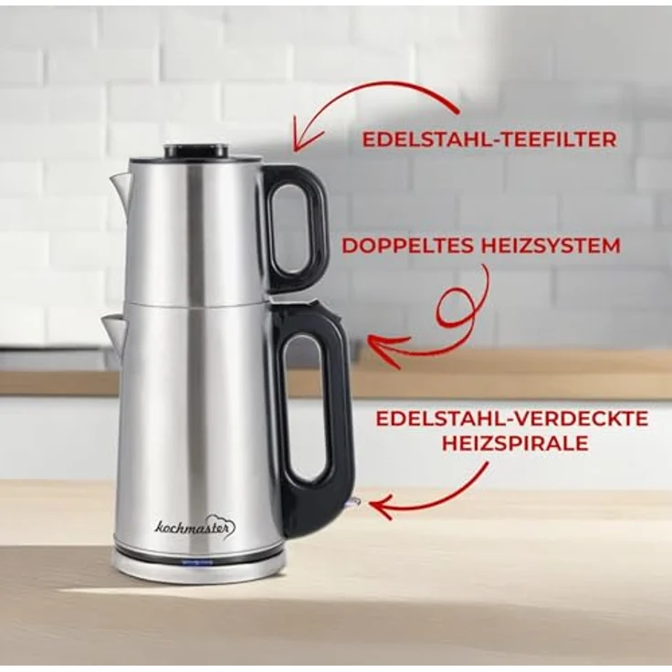 Kochmaster Dem Efendi Teemaschine, Eleganter Traditioneller Teekocher, Elektrische Teemaschine, Edelstahlfinish – Bild 3