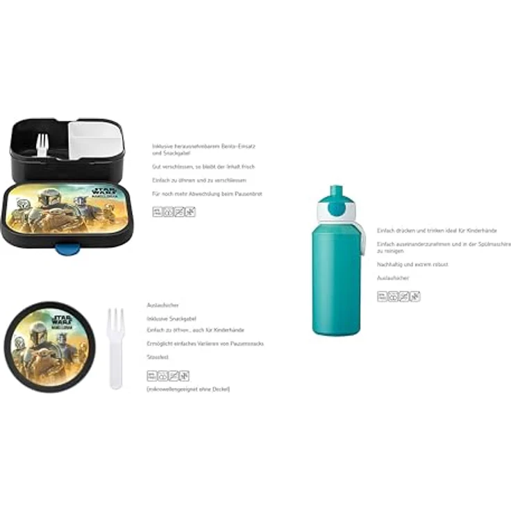 Mepal Campus Lunchset Star Wars | Fruchtbox, Bentobox & Trinkflasche | Spülmaschinenfest & BPA-frei | 300, 400 & 750 ml | Mit Fächern, Gabel & Clip-Verschluss | Perfekt für Snacks & Mahlzeiten – Bild 2
