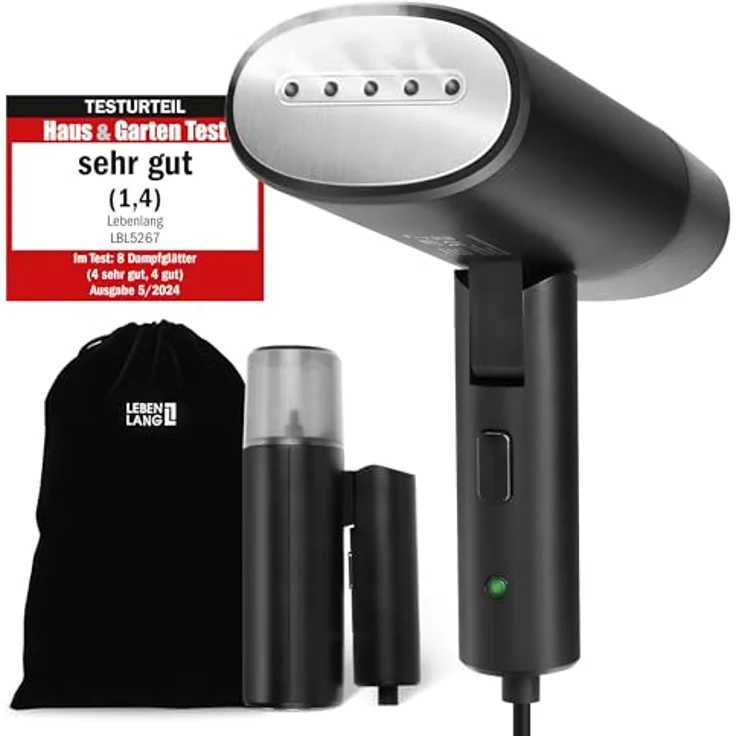 LEBENLANG Steamer Dampfglätter Reise - Kompakt Faltbar & Inkl. Reise Set - Hand Reisesteamer mini handheld Travel Steamers, 900W, blau – Bild 1