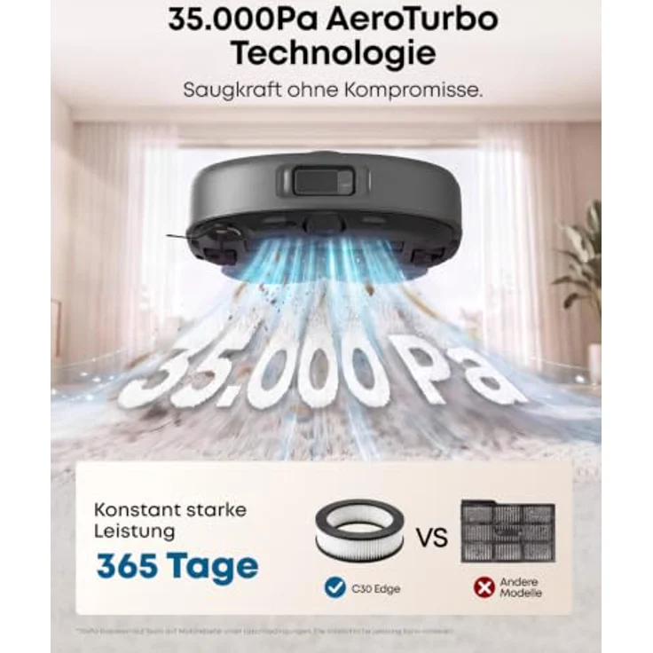 eufy C30 Edge Saugroboter mit Wischfunktion, 35.000 Pa, Kantenwischen und iPath 2.0 Lasernavigation – Bild 2