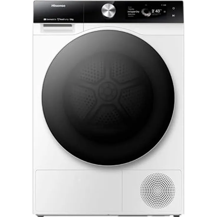 Hisense DH7S107BW, Wärmepumpen-Trockner mit AI, selbstreinigendem Kondensator, Dampfrefresh, Ion Tech, 10 kg, Farb-TFT-Display, Smart und Connect Life, Doppeltür