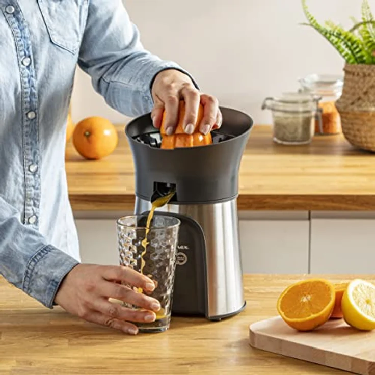 Moulinex PC603D Elektrischer Entsafter mit Direktserviersystem, Inklusive 3 Presskegel, Automatisches Ein-- Ausschalten, Tropfstopp System, 100W, Edelstahl- dunkelgrau – Bild 4