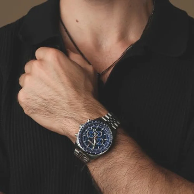 HOLZKERN Chronograph Openhorizon, Herrenuhr mit Marmor-Zifferblatt Blau, Edelstahlband, Japanisches Quarzwerk – Bild 5