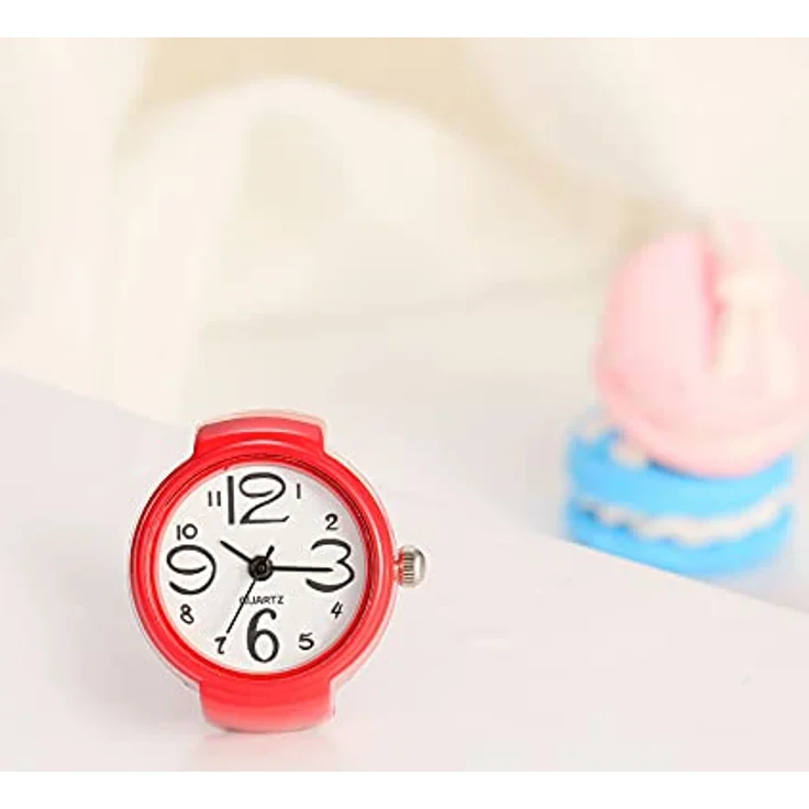 JewelryWe Damen Ringuhr Analog Quarzuhr mit Elastischem Band, Geschenk für Mädchen, Rot – Bild 4