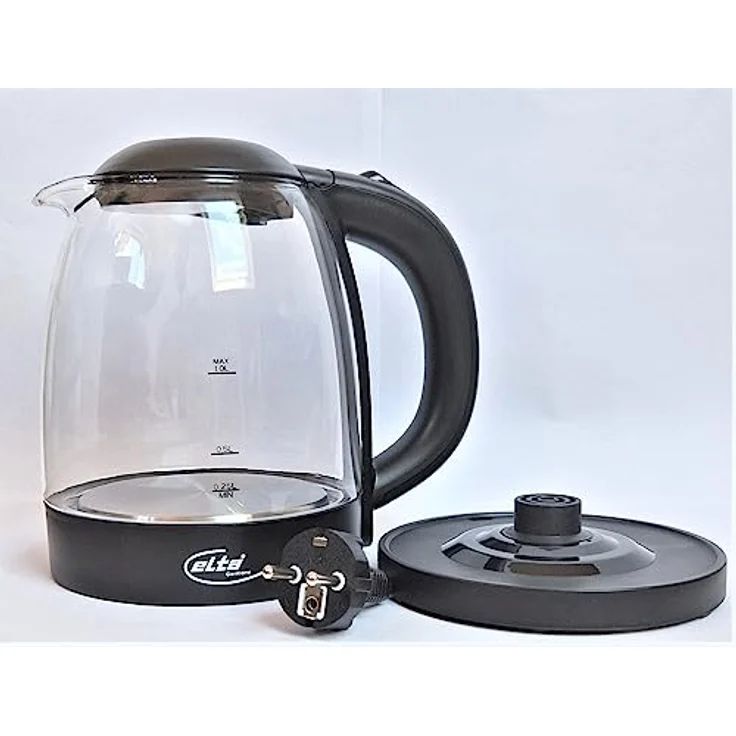 Elta Wasserkocher Glas, kabellos, 1 l, 2200 W, Edelstahl-Heizelement, Abschaltautomatik – Bild 4