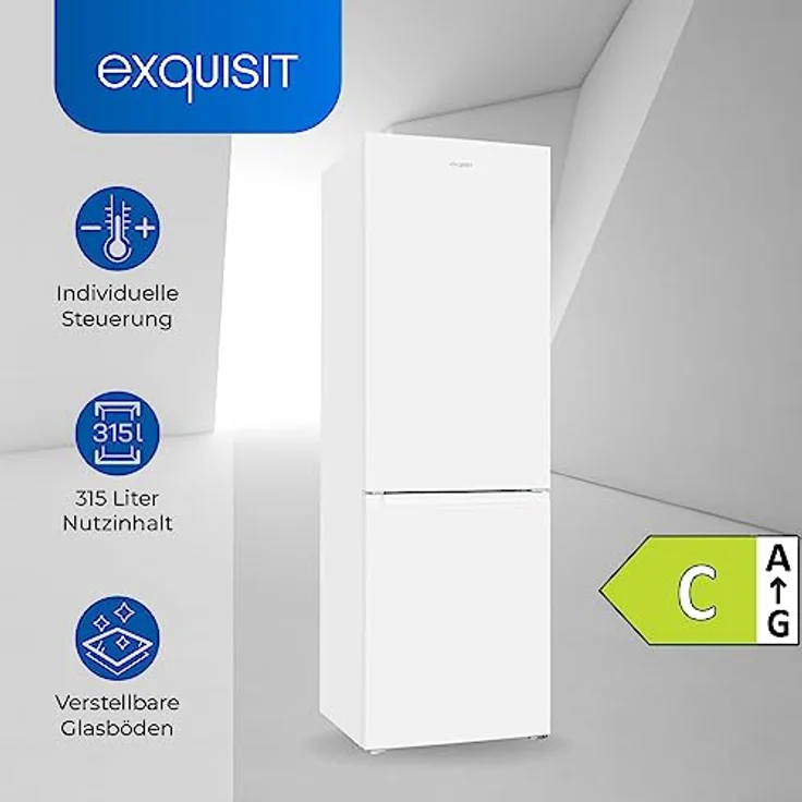 Exquisit Kühl-Gefrierkombination KGC320-95-E-040C weiss | 315 L Nutzinhalt | 60cm Breite | Kühl-Gefrier-Kombination | Türanschlag wechselbar – Bild 2