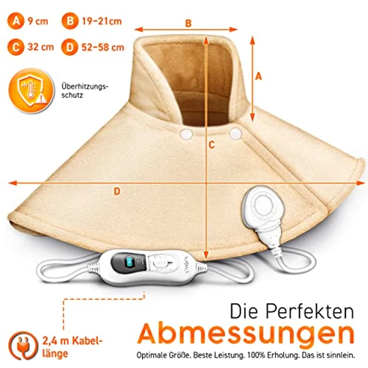 sinnlein Heizkissen elektrisch für Schulter, Nacken und Rücken | Heizcape mit 3 Temperaturstufen & Abschaltautomatik | Wärmekissen mit Abschaltautomatik und 100W - Preisvergleich – Bild 5