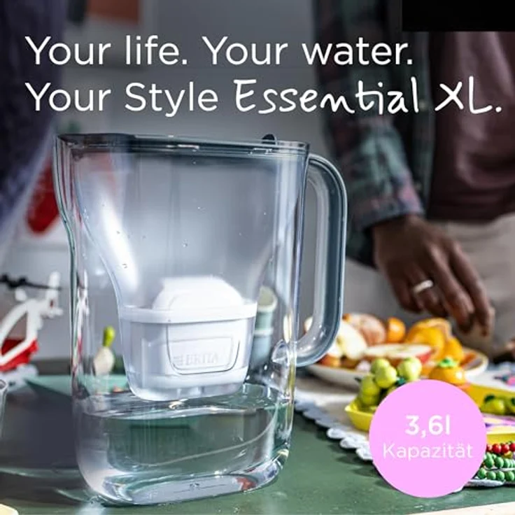 BRITA Wasserfilter Kanne Style Essential XL steinblau, 3,6L mit MAXTRA PRO Pure Performance, Smart Light LED & Klapp-Deckel, filtert Verunreinigungen – Bild 2
