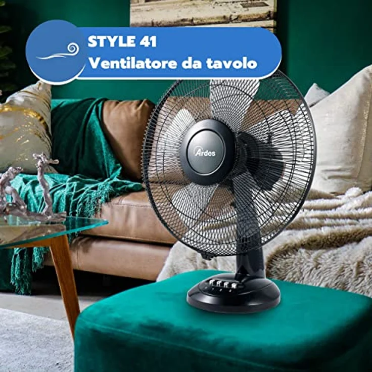 Ardes AR5S41 Haushalts-Lamellenlüfter Schwarz Ventilator - Ventilatoren (Haushalts-Lamellenlüfter, Schwarz, Tisch, Knöpfe, IPX0, 50 W) – Bild 5