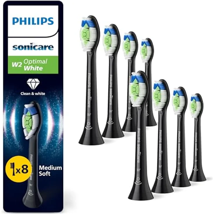 PHILIPS Sonicare W2 Optimal White, Schwarze Original Ersatzbürstenköpfe, 8er-Pack, HX6068/88 – Bild 1