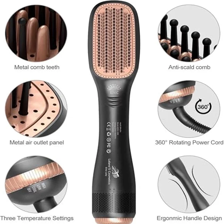 Lalano`S Cosmetics Haartrockner One Step Volumizer Hair Dryer Warmluftbürste, 1200,00 W, 3 in 1 Hairstylist Haarglättbürste, mit Keramik-Heiztechnologie und Ionisator, Cool, Low und High Temperatur einstellbar – Bild 3