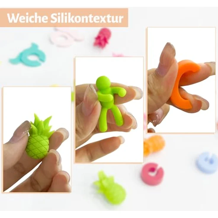 Ouprisks Glasmarkierer, 70er Set Wiederverwendbare Silikon Glasmarkierer, Bunte Designs für Weingläser, Sektgläser und Cocktailgläser – Bild 3