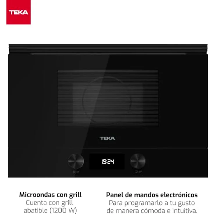 TEKA ML 8220 BIS L Einbau-Mikrowelle mit Grill, schwarzes Glas, 22 l Fassungsvermögen, 5 Leistungsstufen, 850 W, 9 Menüs, Innenkeramik, 2 Display-Fernbedienungen – Bild 2