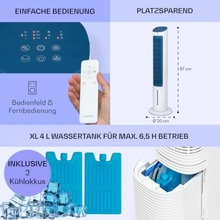 Mistral 5-in-1 Luftkühler Ventilator Luftbefeuchter Ionisator 360 m³/h Fernbedienung Weiß – Bild 7