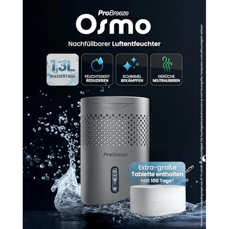 Pro Breeze Osmo Luftentfeuchter, Geräuschlos & Nachfüllbar, 700g Tablette für bis zu 100 Tage, kompakt & stilvoll in 4 Farben – Bild 2