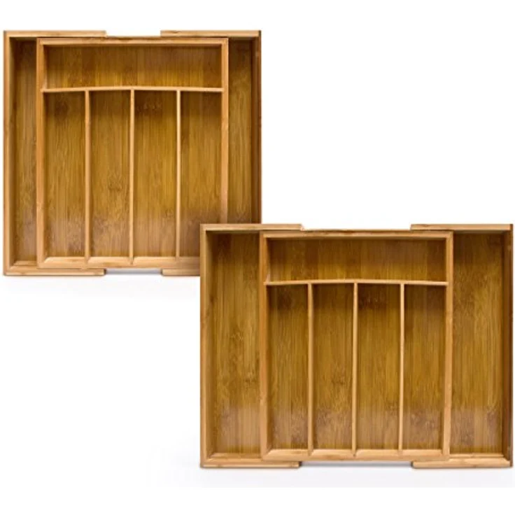 relaxdays Besteckkasten Besteckkasten Bambus ausziehbar, verstellbar mit 5 bis 7 Fächern, Natur – Bild 5