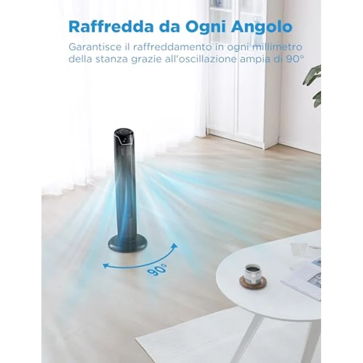 Midea FZ10-17JR Turmventilator, 45 W, 92 cm, mit Fernbedienung, 7 Stunden Timer, 3 Modi, 3 Geschwindigkeiten, Schwarz – Bild 4