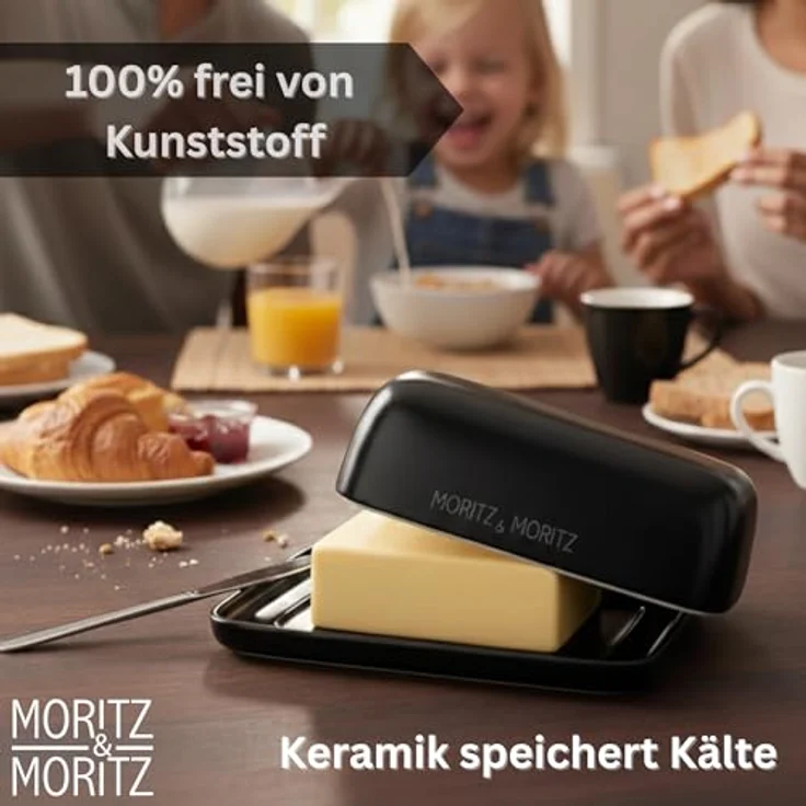 Moritz & Moritz VIDA Butterdose Keramik 250g, schwarze Porzellan Butterdose mit Deckel, edles Design für gängige Buttersorten – Bild 5