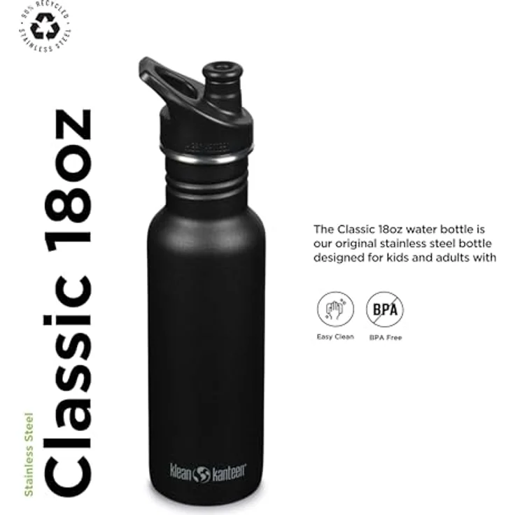 Klean Kanteen Classic 532ml Sport Trinkflasche mit Weithals und Sport Cap – Edelstahl, leicht und langlebig – Bild 2