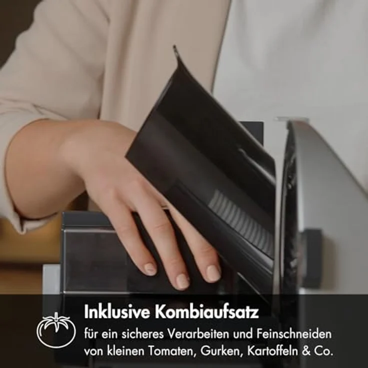 Graef M20EU Allesschneider 170W, inkl. MiniSlice-Aufsatz, Moment- und Dauerschalter, 170 mm, glattes, durchgehärtetes Vollstahlmesser, 20 mm Schnittstärke, Edelstahl, silber  – Bild 7