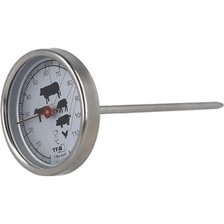 EUROHOME Grillthermometer für Fleisch, Metalltemperaturfühler, Messbereich bis 120°, 5 x 12 cm, leicht ablesbar