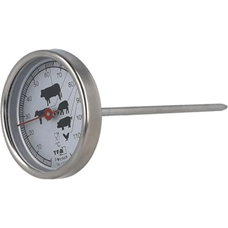 EUROHOME Grillthermometer für Fleisch, Metalltemperaturfühler, Messbereich bis 120°, 5 x 12 cm, leicht ablesbar – Bild 1