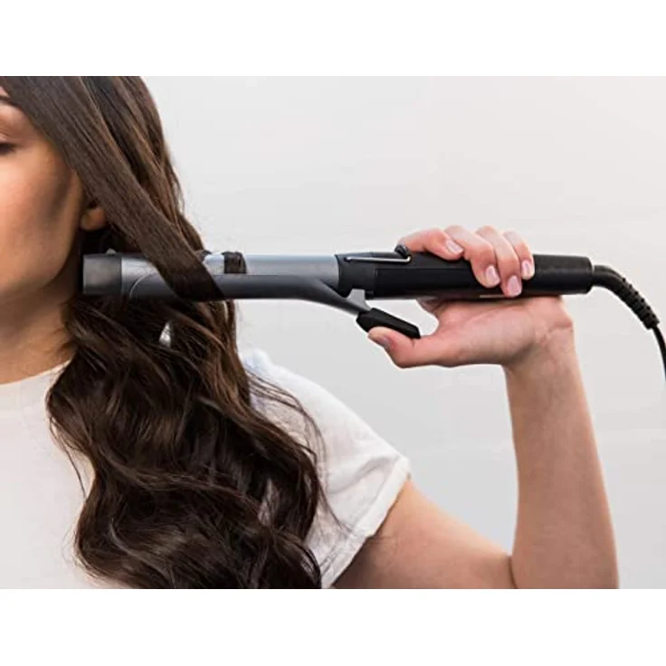 Remington Lockenstab Pro Soft Curl CI6525 2 mit Klemme, Drehbarer Temperaturregler, 25 mm, antistatische Keramik-Turmalin-Beschichtung, 10 Temperaturstufen, schwarz-silber – Bild 4