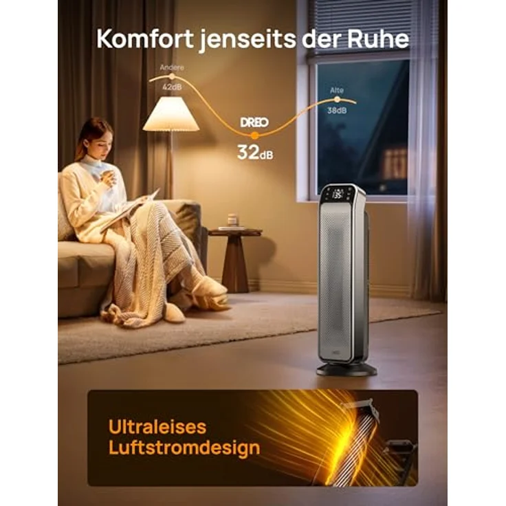 Dreo 25 Zoll Heizlüfter mit Thermostat, Fernbedienung und 2000 W Leistung, V0-flammschützend, Innenbereich, 40 dB Geräuschpegel – Bild 6