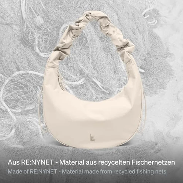 GOT BAG Moon Bag Ruffle, umweltfreundliche Handtasche aus RE:NYNET®, beige, wasserabweisend, verstellbarer Schultergurt – Bild 2
