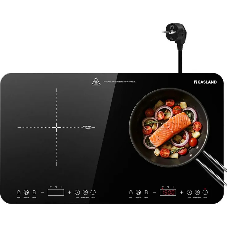 GASLAND Doppel-Induktionskochplatte IH582BTA, 3500W, tragbares Induktionskochfeld mit 10 Leistungsstufen und Touch Display