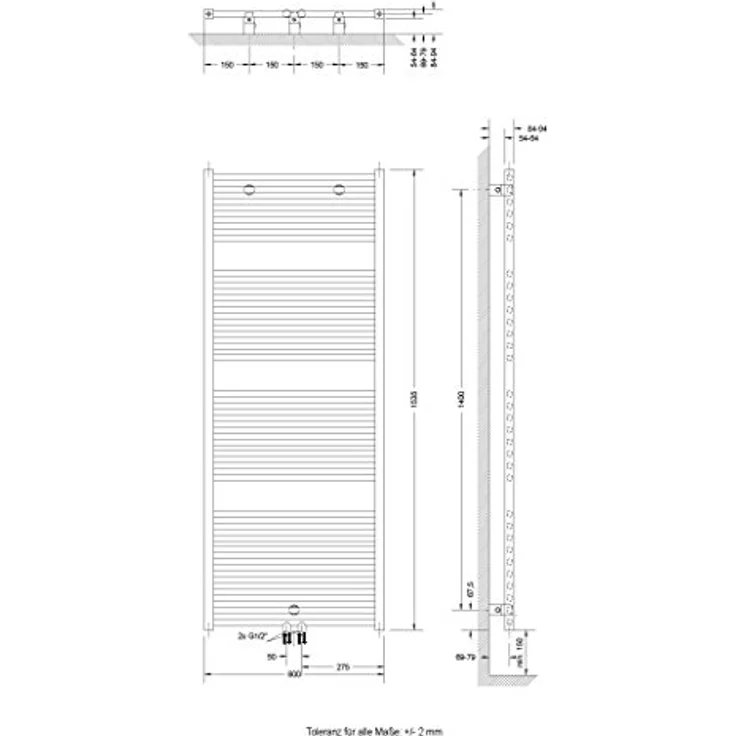 Schulte Bad-Heizkörper Turbo, 153 x 60 cm, 886 Watt Leistung, Mittelanschluss, Alpin-weiß, Handtuchhalter-Funktion – Bild 3
