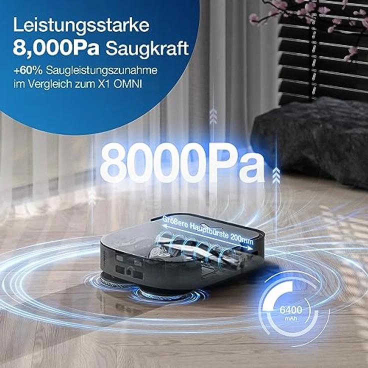 ECOVACS DEEBOT X2 OMNI Saug- und Wischroboter mit All-in-One OMNI Station, 8.000 Pa Saugkraft, schlankes & eckiges Design, 15mm Mopp-Hebesystem, Heißwasser-Moppreinigung, KI-gestützte Navigation, YIKO – Bild 4