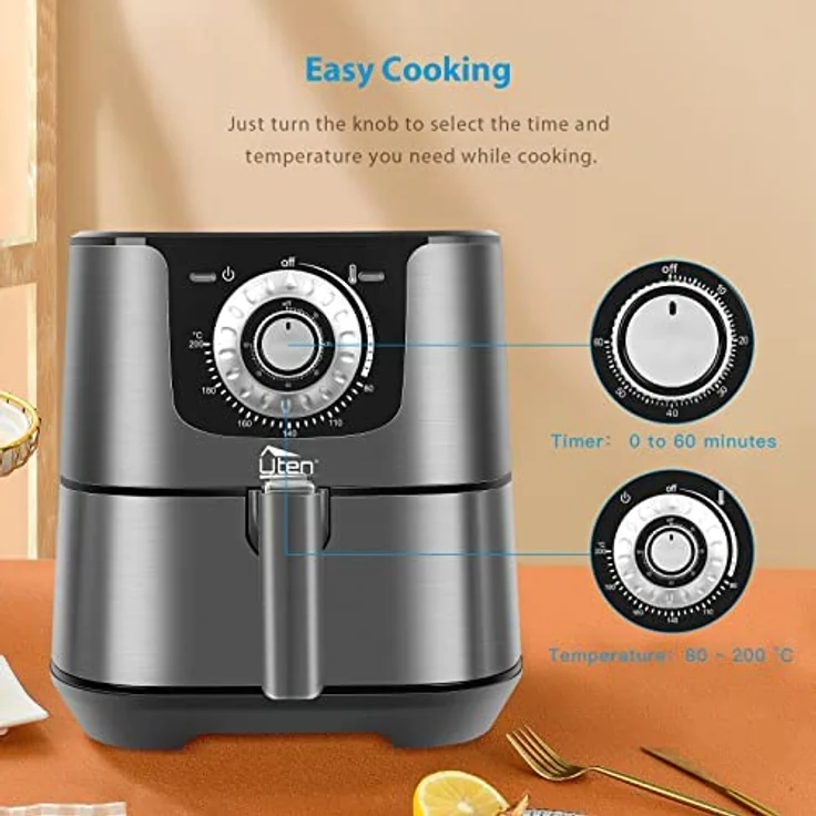 Heißluftfritteuse, 5.5L XXL Airfryer Uten Heissluftfriteuse 1700W Luftfritteuse mit Vorheizen & Warmhalten, für 2-8 Personen, 32 Rezepte – Bild 3