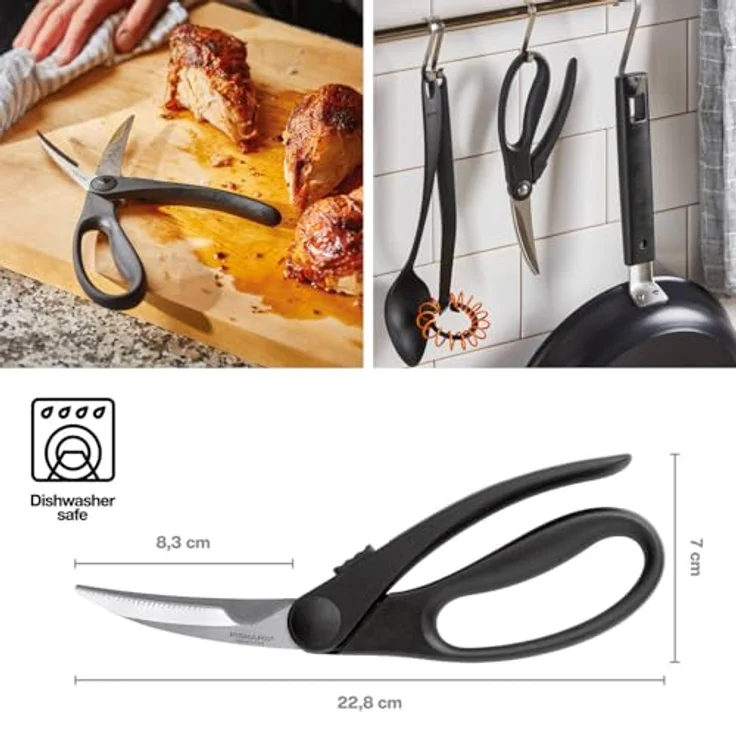 Fiskars Geflügelschere mit gebogenen Profilklingen, Edelstahl, Länge: 23 cm, Für Rechts- und Linkshänder, Schwarz-Silber, Essential, 1023819 - Preisvergleich – Bild 2